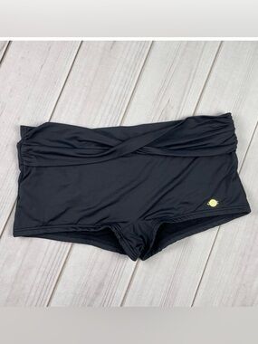 Sunseeker Low Rise Boyleg Bikini Shorts Women’s 10 Black Twisted Waist y2k Micro